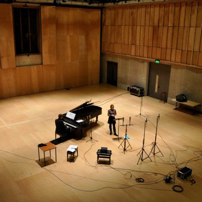 Recording 'Love said to me...' with Joseph Middleton, Britten Studio, Snape Maltings (photo: Andrew Mellor)