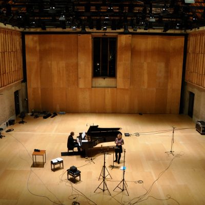 Recording 'Love said to me...' with Joseph Middleton, Britten Studio, Snape Maltings, 2014 (photo: Andrew Mellor)
